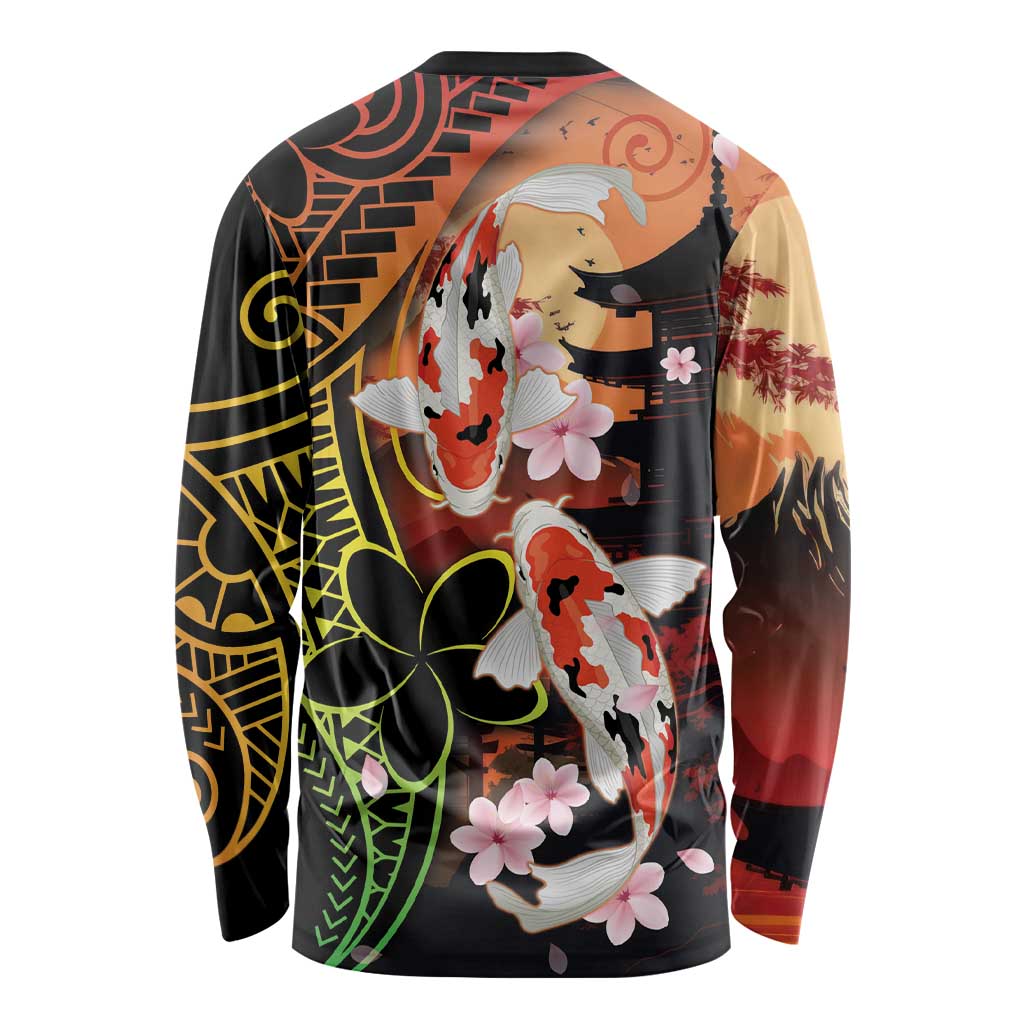 Hawaiian and Japanese Long Sleeve Shirt Koi Fish With Kanaka Polynesian Tattoo - Polynesian Pride