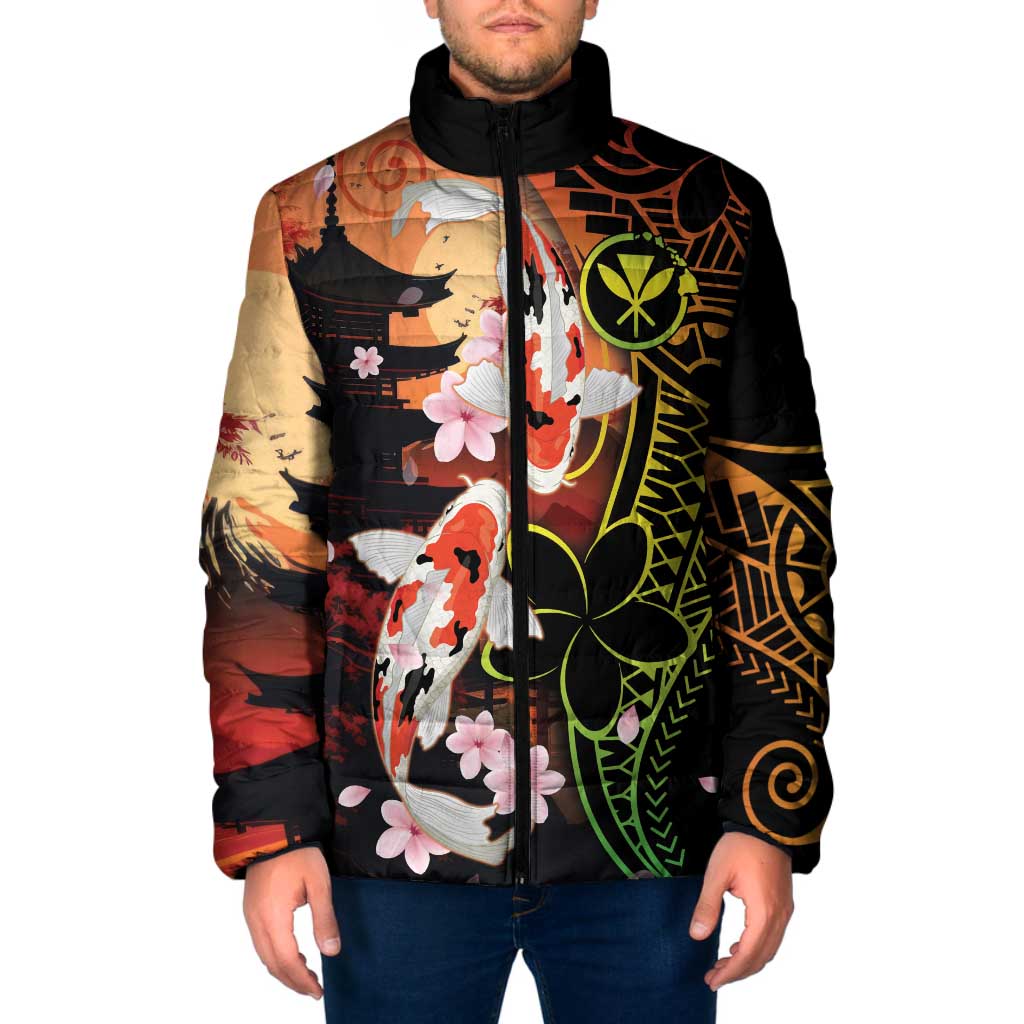 Hawaiian and Japanese Padded Jacket Koi Fish With Kanaka Polynesian Tattoo - Polynesian Pride