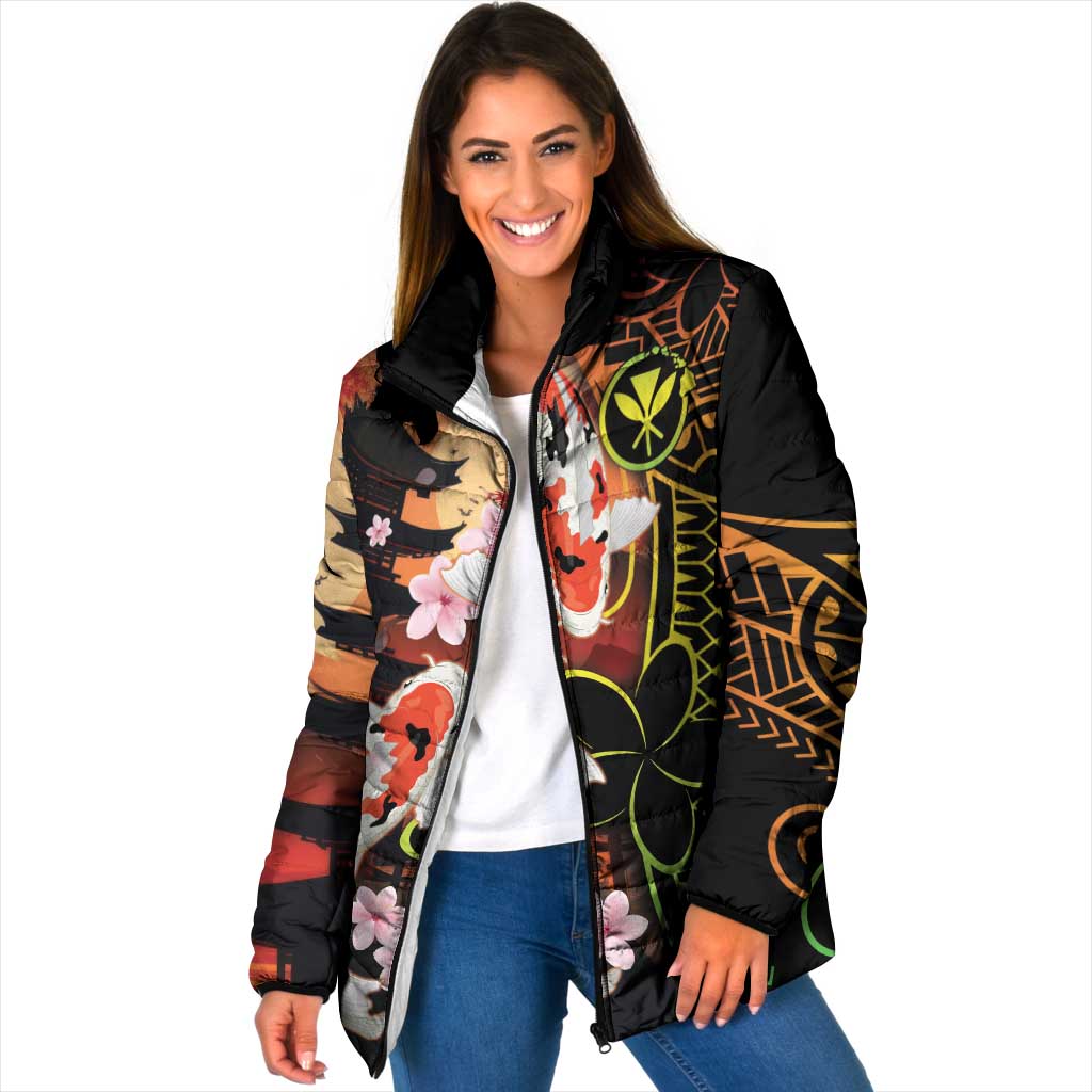 Hawaiian and Japanese Padded Jacket Koi Fish With Kanaka Polynesian Tattoo - Polynesian Pride