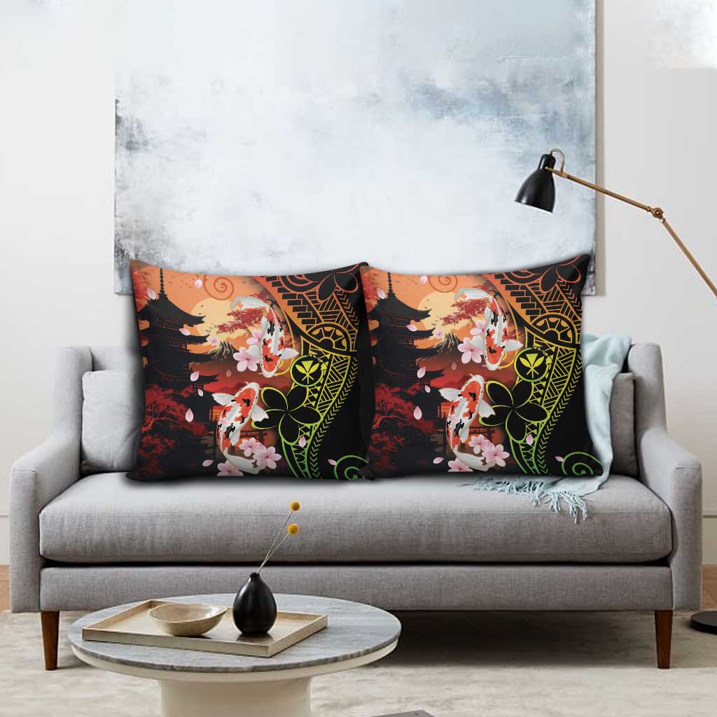 Hawaiian and Japanese Pillow Cover Koi Fish With Kanaka Polynesian Tattoo - Polynesian Pride