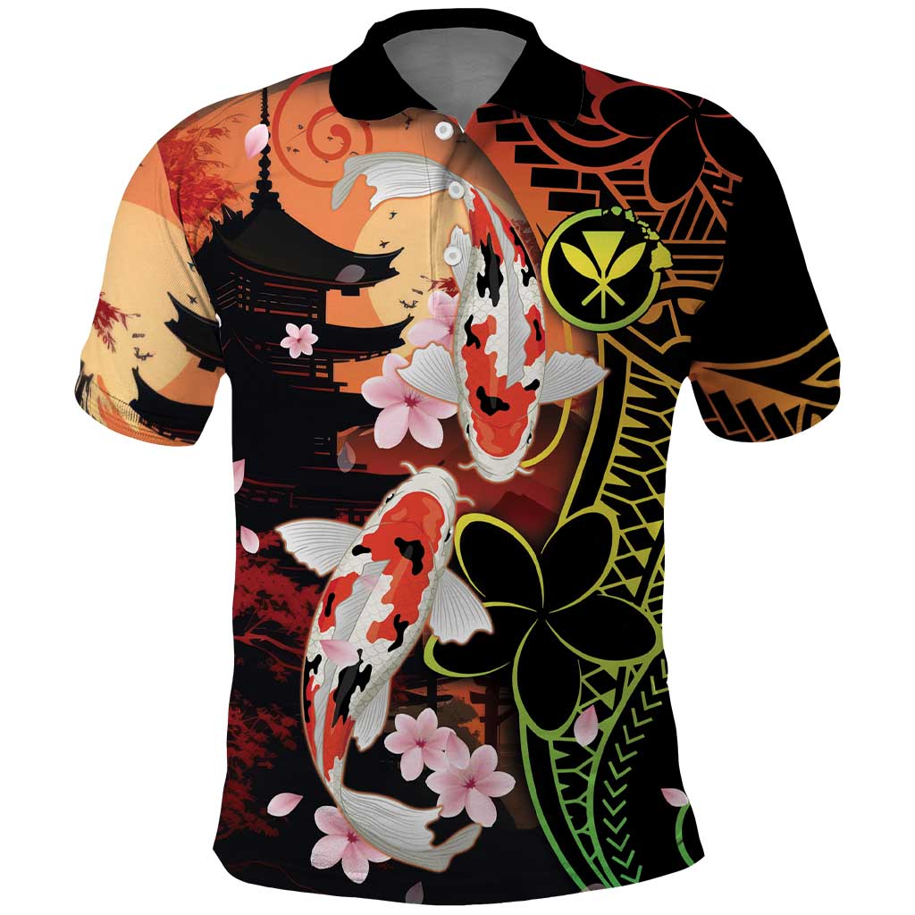 Hawaiian and Japanese Polo Shirt Koi Fish With Kanaka Polynesian Tattoo - Polynesian Pride