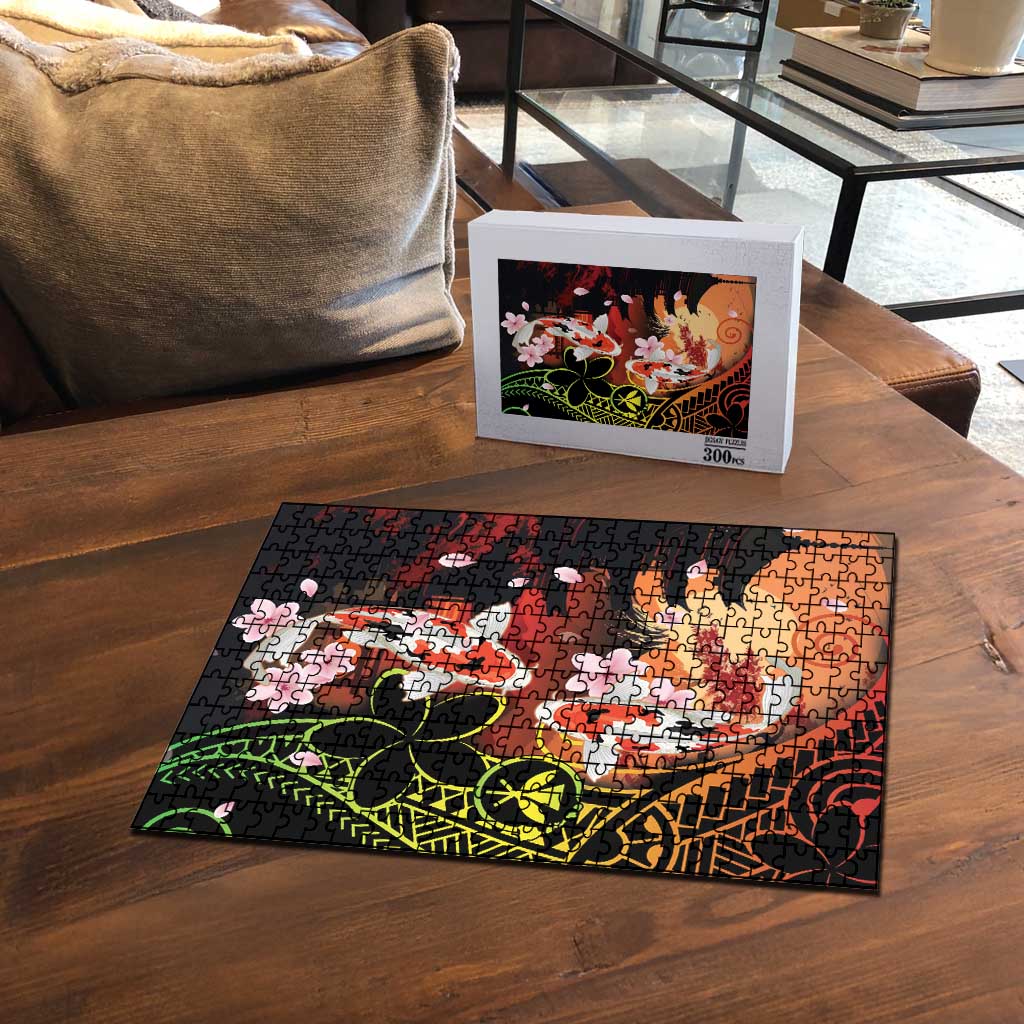 Hawaiian and Japanese Puzzle Koi Fish With Kanaka Polynesian Tattoo - Polynesian Pride
