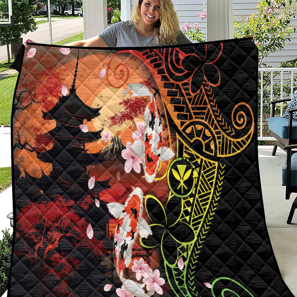 Hawaiian and Japanese Quilt Koi Fish With Kanaka Polynesian Tattoo - Polynesian Pride