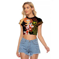 Hawaiian and Japanese Raglan Cropped T Shirt Koi Fish With Kanaka Polynesian Tattoo - Polynesian Pride
