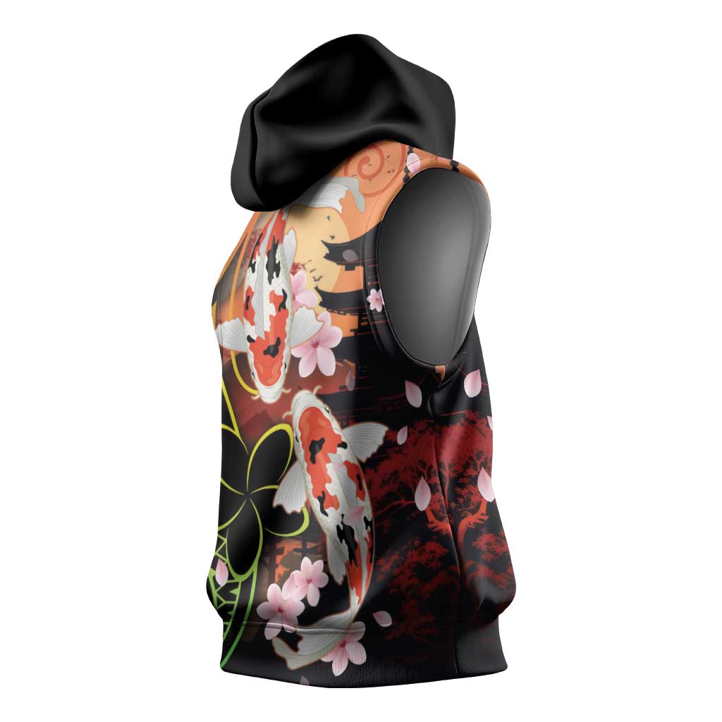 Hawaiian and Japanese Sleeveless Hoodie Koi Fish With Kanaka Polynesian Tattoo - Polynesian Pride
