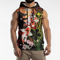 Hawaiian and Japanese Sleeveless Hoodie Koi Fish With Kanaka Polynesian Tattoo - Polynesian Pride