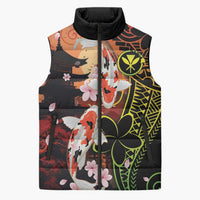 Hawaiian and Japanese Sleeveless Puffer Jacket Koi Fish With Kanaka Polynesian Tattoo - Polynesian Pride