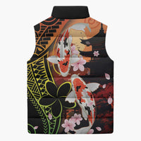 Hawaiian and Japanese Sleeveless Puffer Jacket Koi Fish With Kanaka Polynesian Tattoo - Polynesian Pride
