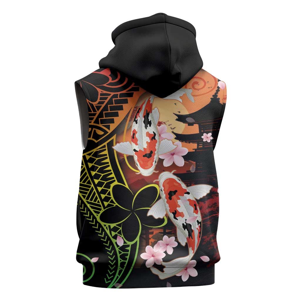 Hawaiian and Japanese Sleeveless Zip Hoodie Koi Fish With Kanaka Polynesian Tattoo - Polynesian Pride