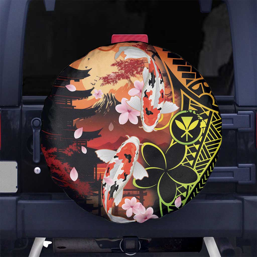 Hawaiian and Japanese Spare Tire Cover Koi Fish With Kanaka Polynesian Tattoo - Polynesian Pride