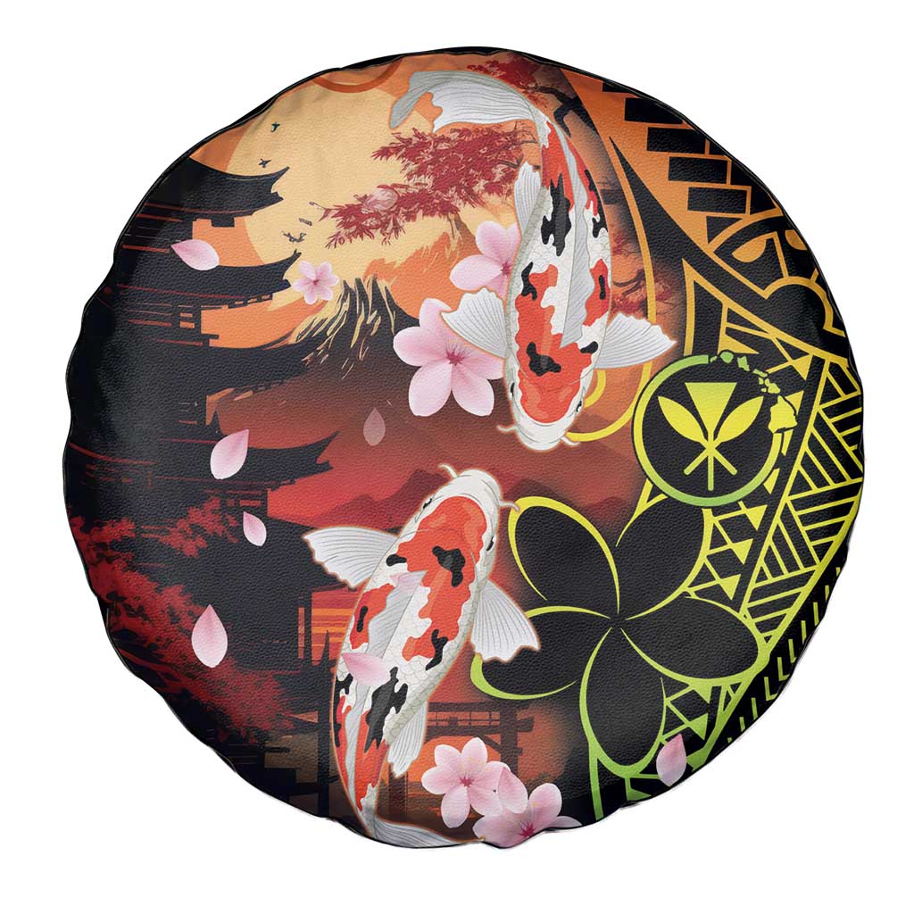 Hawaiian and Japanese Spare Tire Cover Koi Fish With Kanaka Polynesian Tattoo - Polynesian Pride