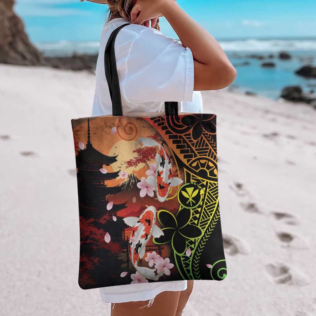 Hawaiian and Japanese Tote Bag Koi Fish With Kanaka Polynesian Tattoo - Polynesian Pride