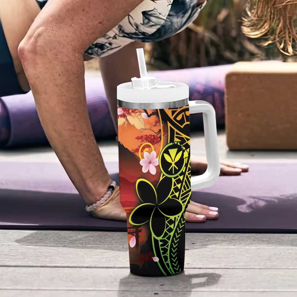 Hawaiian and Japanese Tumbler With Handle Koi Fish With Kanaka Polynesian Tattoo - Polynesian Pride