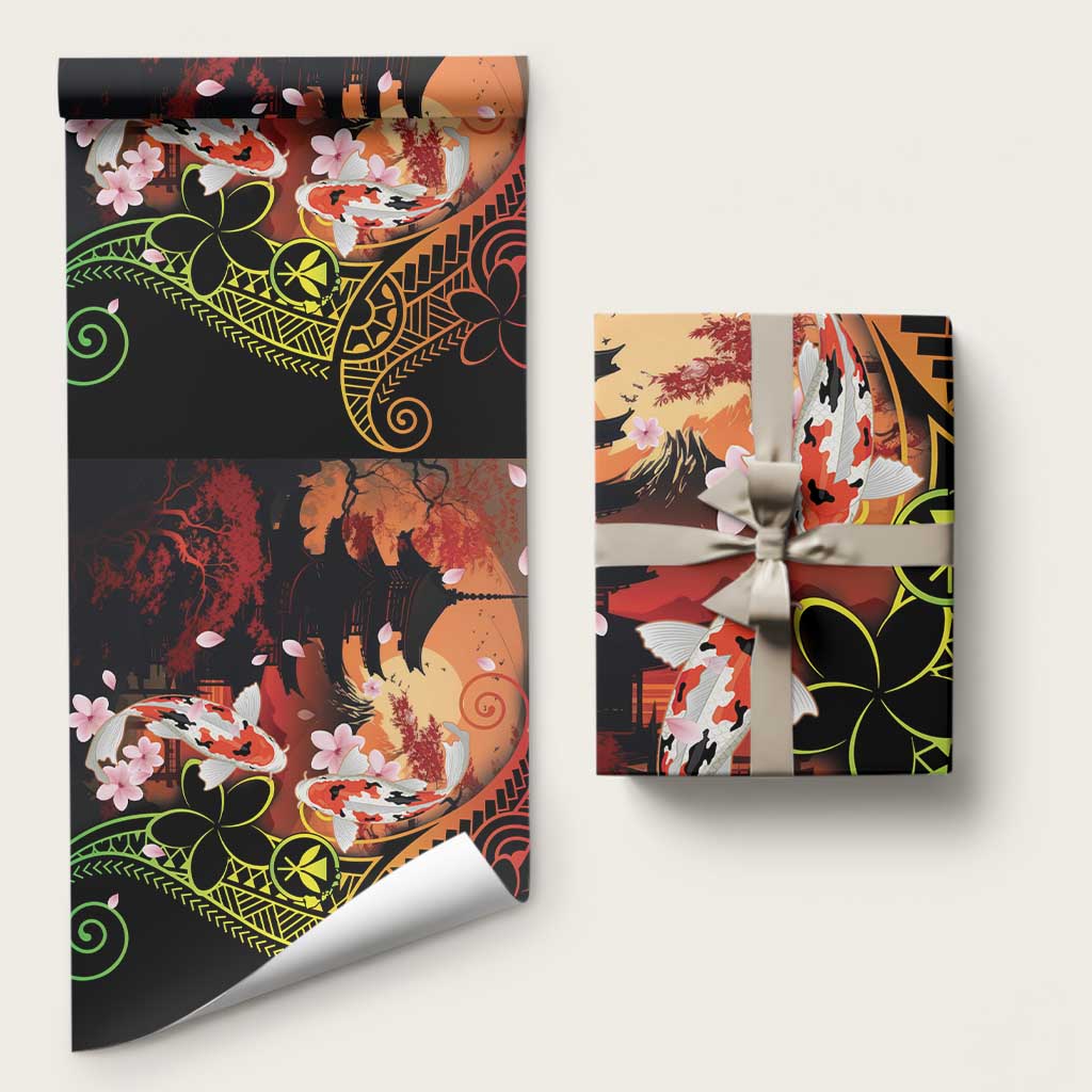 Hawaiian and Japanese Wrapping Paper Kanaka With Koi Fish Polynesian Tattoo - Polynesian Pride