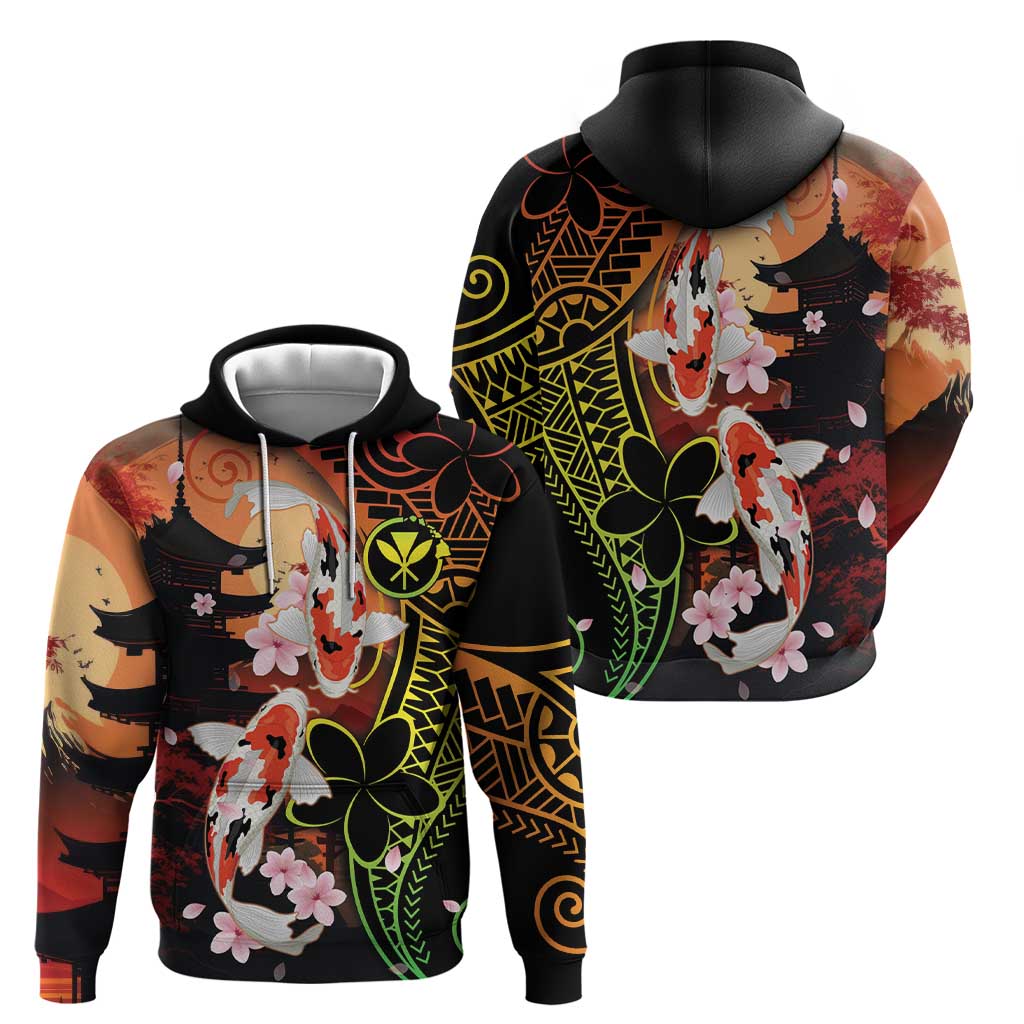 Hawaiian and Japanese Zip Hoodie Koi Fish With Kanaka Polynesian Tattoo - Polynesian Pride