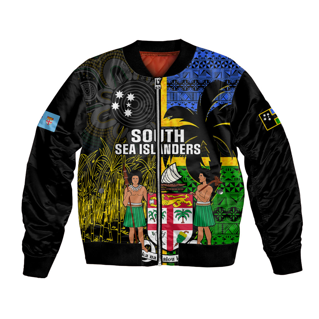 Personalised South Sea Islanders Bomber Jacket Kanakas With Fiji Coat Of Arms LT14 Unisex Black - Polynesian Pride