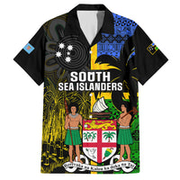 Personalised South Sea Islanders Family Matching Tank Maxi Dress and Hawaiian Shirt Kanakas With Fiji Coat Of Arms LT14 Dad's Shirt - Short Sleeve Black - Polynesian Pride