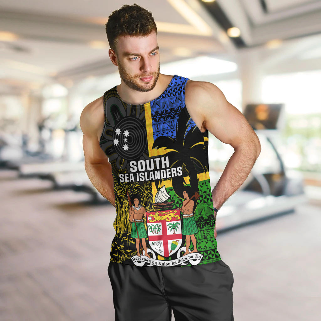 Personalised South Sea Islanders Men Tank Top Kanakas With Fiji Coat Of Arms LT14 - Polynesian Pride