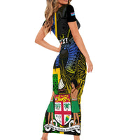 Personalised South Sea Islanders Short Sleeve Bodycon Dress Kanakas With Fiji Coat Of Arms LT14 - Polynesian Pride
