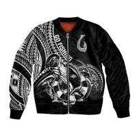 Personalised Polynesia Bomber Jacket Fish Hook Tattoo Go Fishing Polynesian Pattern Black LT14 Unisex Black - Polynesian Pride