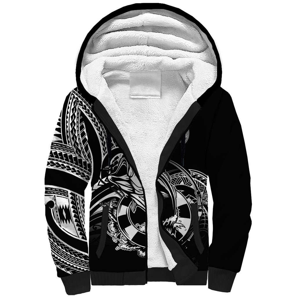 Personalised Polynesia Sherpa Hoodie Fish Hook Tattoo Go Fishing Polynesian Pattern Black LT14 Unisex Black - Polynesian Pride