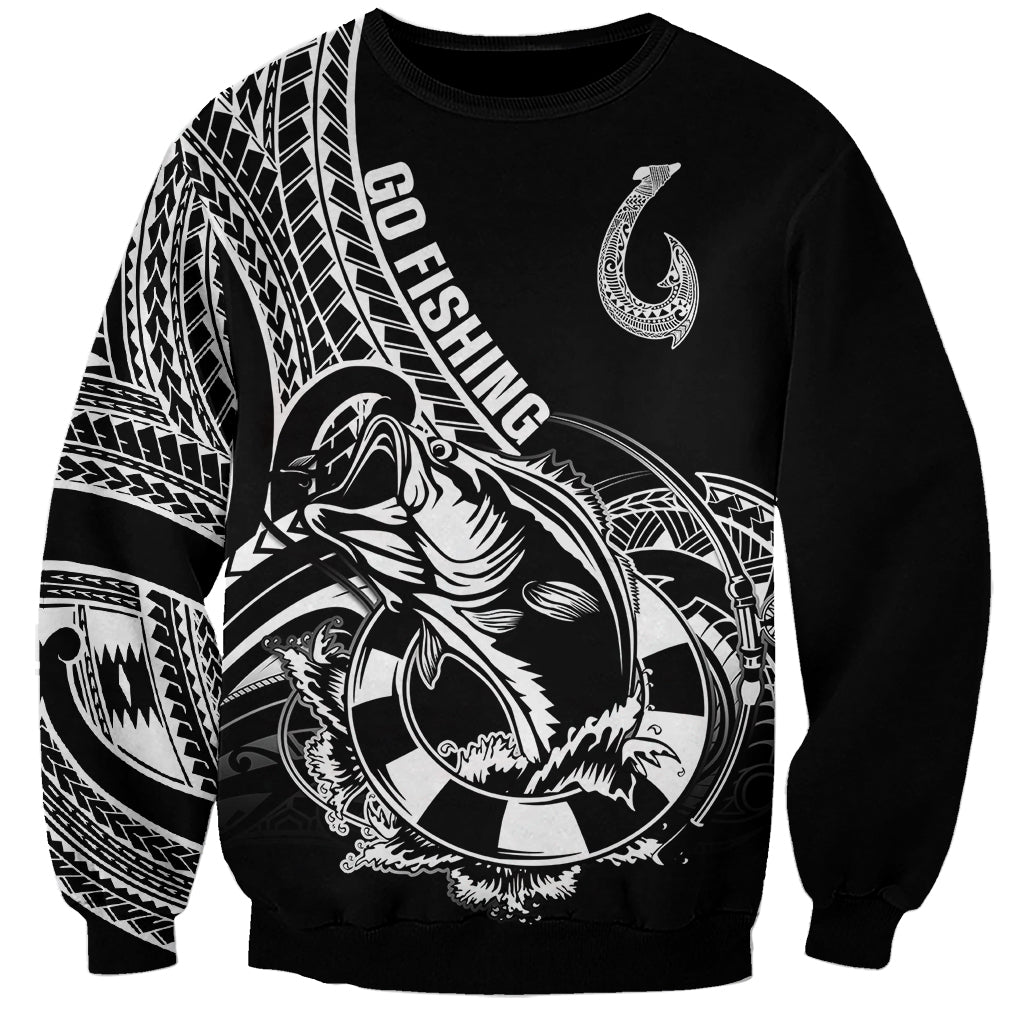 Personalised Polynesia Sweatshirt Fish Hook Tattoo Go Fishing Polynesian Pattern Black LT14 Unisex Black - Polynesian Pride