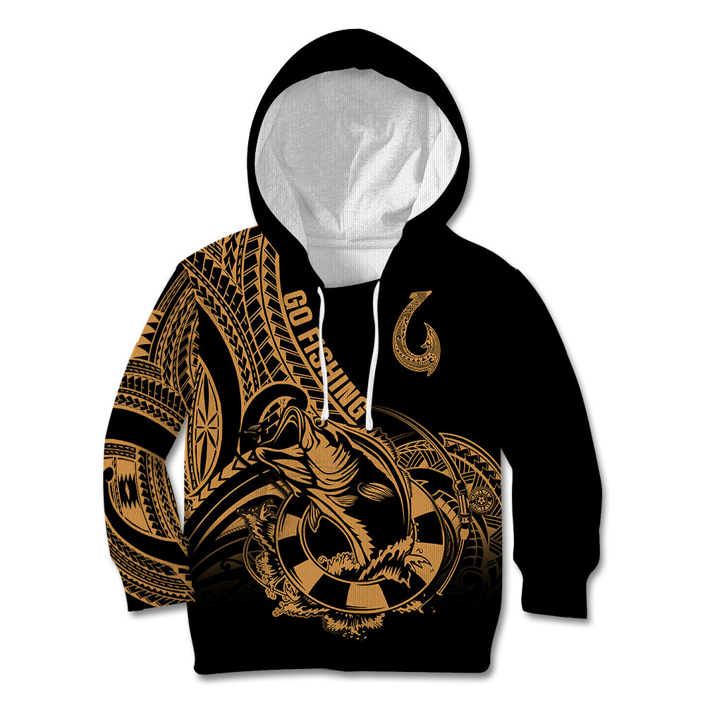 Polynesia Kid Hoodie Fish Hook Tattoo Go Fishing Polynesian Pattern Gold LT14 Hoodie Gold - Polynesian Pride