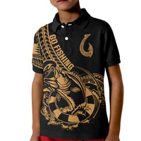 Polynesia Kid Polo Shirt Fish Hook Tattoo Go Fishing Polynesian Pattern Gold LT14 Kid Gold - Polynesian Pride