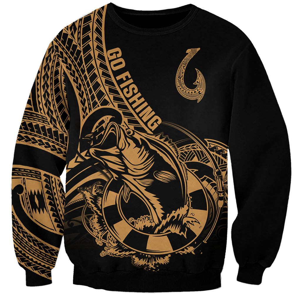 Polynesia Sweatshirt Fish Hook Tattoo Go Fishing Polynesian Pattern Gold LT14 Unisex Gold - Polynesian Pride