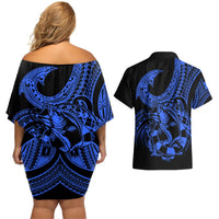 polynesia-couples-matching-off-shoulder-short-dress-and-hawaiian-shirt-fish-hook-tattoo-go-fishing-polynesian-pattern-blue