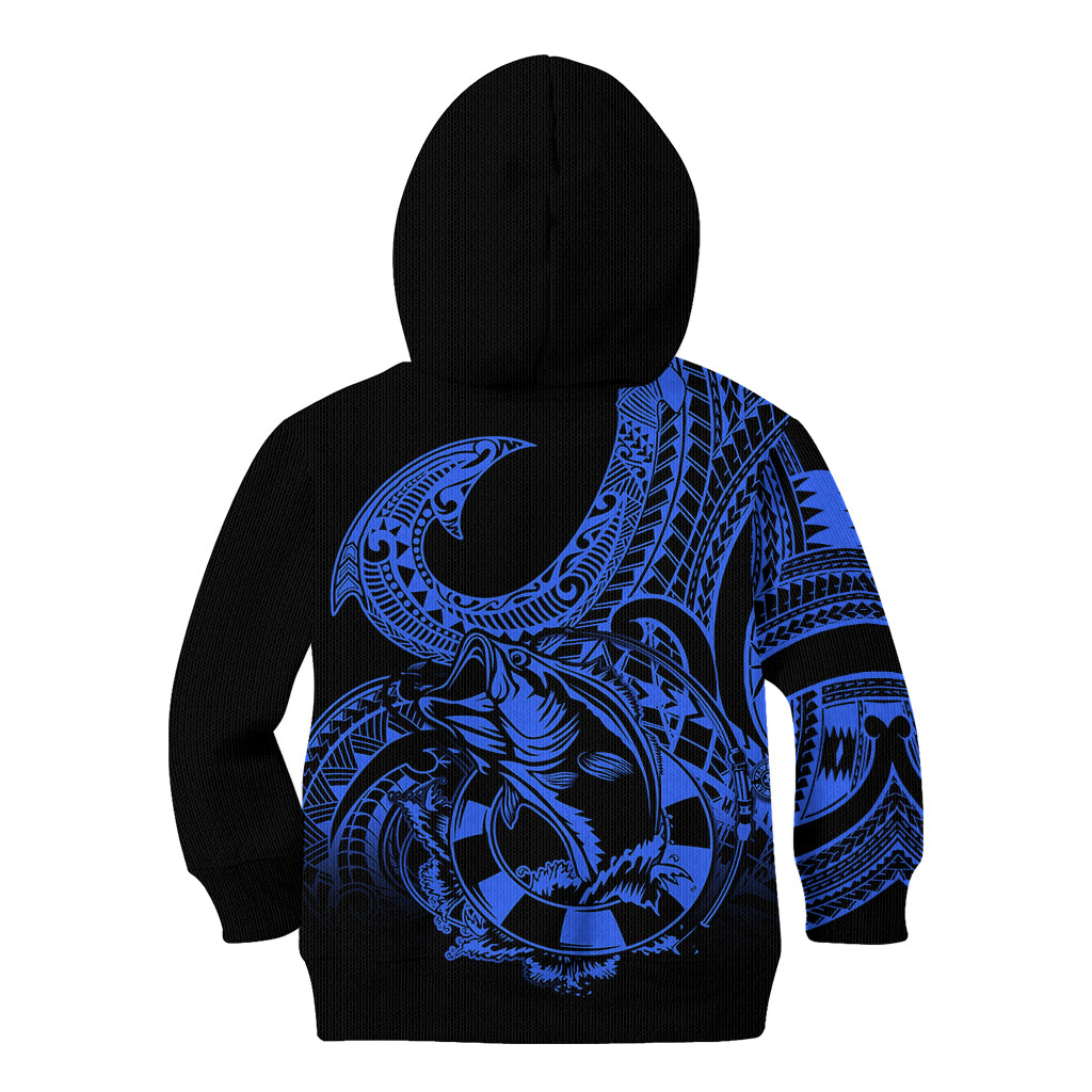 Polynesia Kid Hoodie Fish Hook Tattoo Go Fishing Polynesian Pattern Blue LT14 - Polynesian Pride
