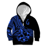 Polynesia Kid Hoodie Fish Hook Tattoo Go Fishing Polynesian Pattern Blue LT14 Zip Hoodie Blue - Polynesian Pride