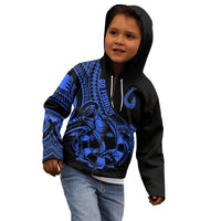 Polynesia Kid Hoodie Fish Hook Tattoo Go Fishing Polynesian Pattern Blue LT14 - Polynesian Pride