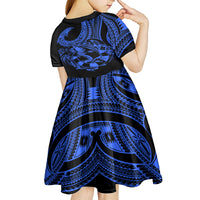 polynesia-kid-short-sleeve-dress-fish-hook-tattoo-go-fishing-polynesian-pattern-blue