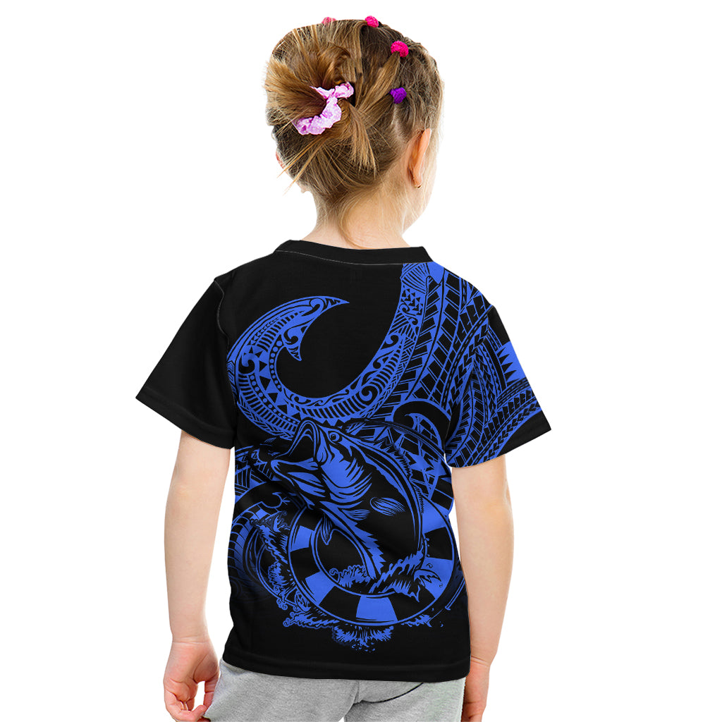Polynesia Kid T Shirt Fish Hook Tattoo Go Fishing Polynesian Pattern Blue LT14 - Polynesian Pride