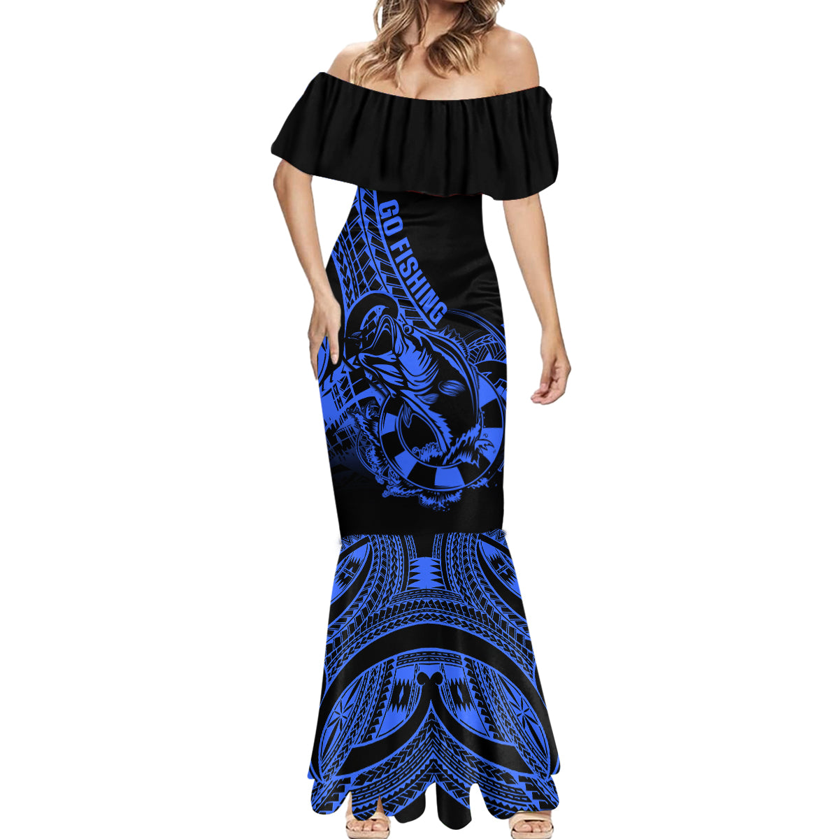 polynesia-mermaid-dress-fish-hook-tattoo-go-fishing-polynesian-pattern-blue