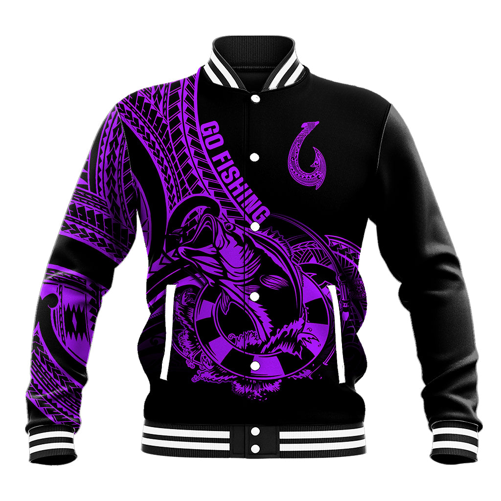 Polynesia Baseball Jacket Fish Hook Tattoo Go Fishing Polynesian Pattern Purple LT14 Unisex Purple - Polynesian Pride