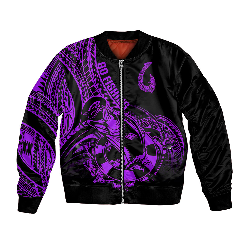 Polynesia Bomber Jacket Fish Hook Tattoo Go Fishing Polynesian Pattern Purple LT14 Unisex Purple - Polynesian Pride