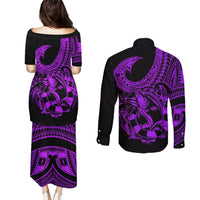 polynesia-couples-matching-puletasi-dress-and-long-sleeve-button-shirts-fish-hook-tattoo-go-fishing-polynesian-pattern-purple