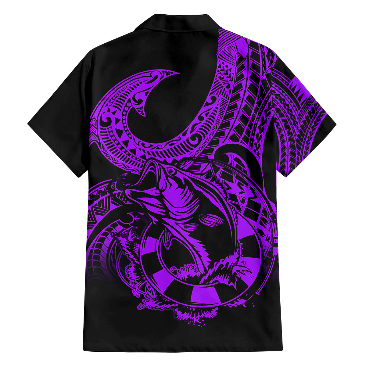 polynesia-family-matching-long-sleeve-bodycon-dress-and-hawaiian-shirt-fish-hook-tattoo-go-fishing-polynesian-pattern-purple