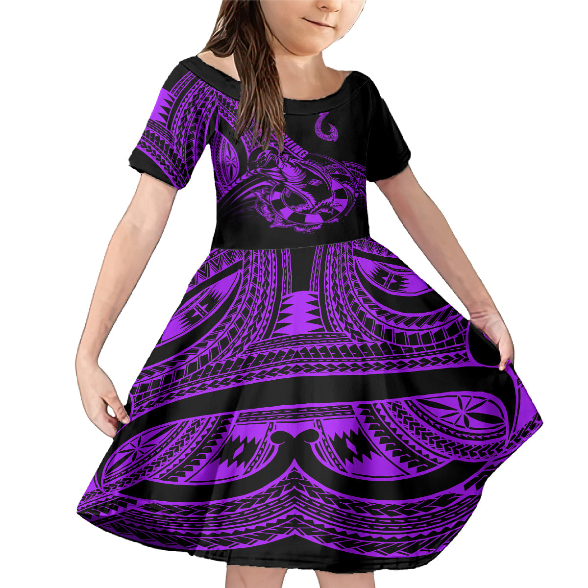 polynesia-family-matching-mermaid-dress-and-hawaiian-shirt-fish-hook-tattoo-go-fishing-polynesian-pattern-purple