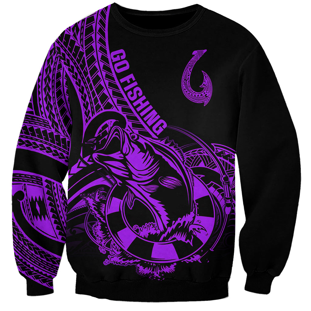 Polynesia Sweatshirt Fish Hook Tattoo Go Fishing Polynesian Pattern Purple LT14 Unisex Purple - Polynesian Pride