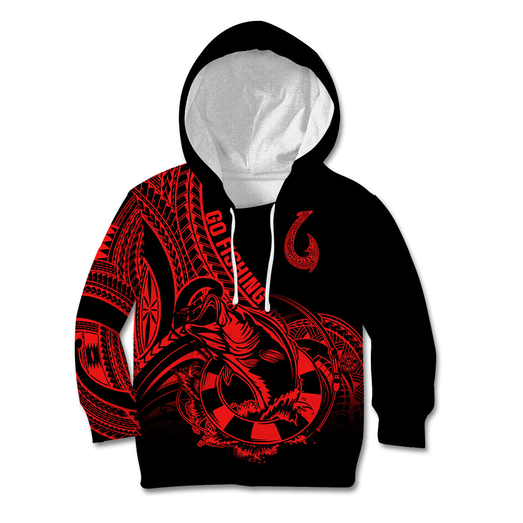 Polynesia Kid Hoodie Fish Hook Tattoo Go Fishing Polynesian Pattern Red LT14 Hoodie Red - Polynesian Pride
