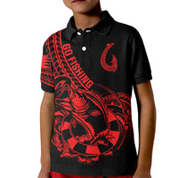 Polynesia Kid Polo Shirt Fish Hook Tattoo Go Fishing Polynesian Pattern Red LT14 Kid Red - Polynesian Pride