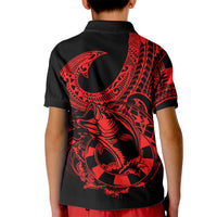 Polynesia Kid Polo Shirt Fish Hook Tattoo Go Fishing Polynesian Pattern Red LT14 - Polynesian Pride