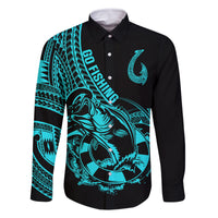 polynesia-family-matching-long-sleeve-bodycon-dress-and-hawaiian-shirt-fish-hook-tattoo-go-fishing-polynesian-pattern-turquosie