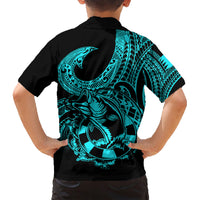 polynesia-family-matching-short-sleeve-bodycon-dress-and-hawaiian-shirt-fish-hook-tattoo-go-fishing-polynesian-pattern-turquosie