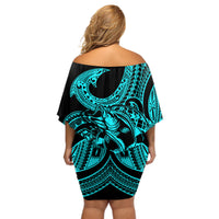 polynesia-off-shoulder-short-dress-fish-hook-tattoo-go-fishing-polynesian-pattern-turquosie