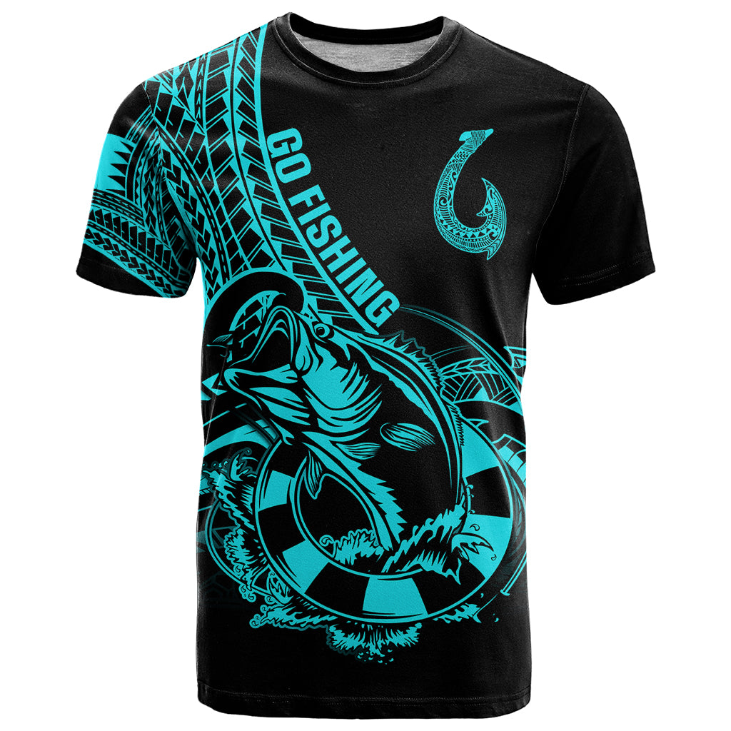 Polynesia T Shirt Fish Hook Tattoo Go Fishing Polynesian Pattern Turquosie LT14 Turquoise - Polynesian Pride