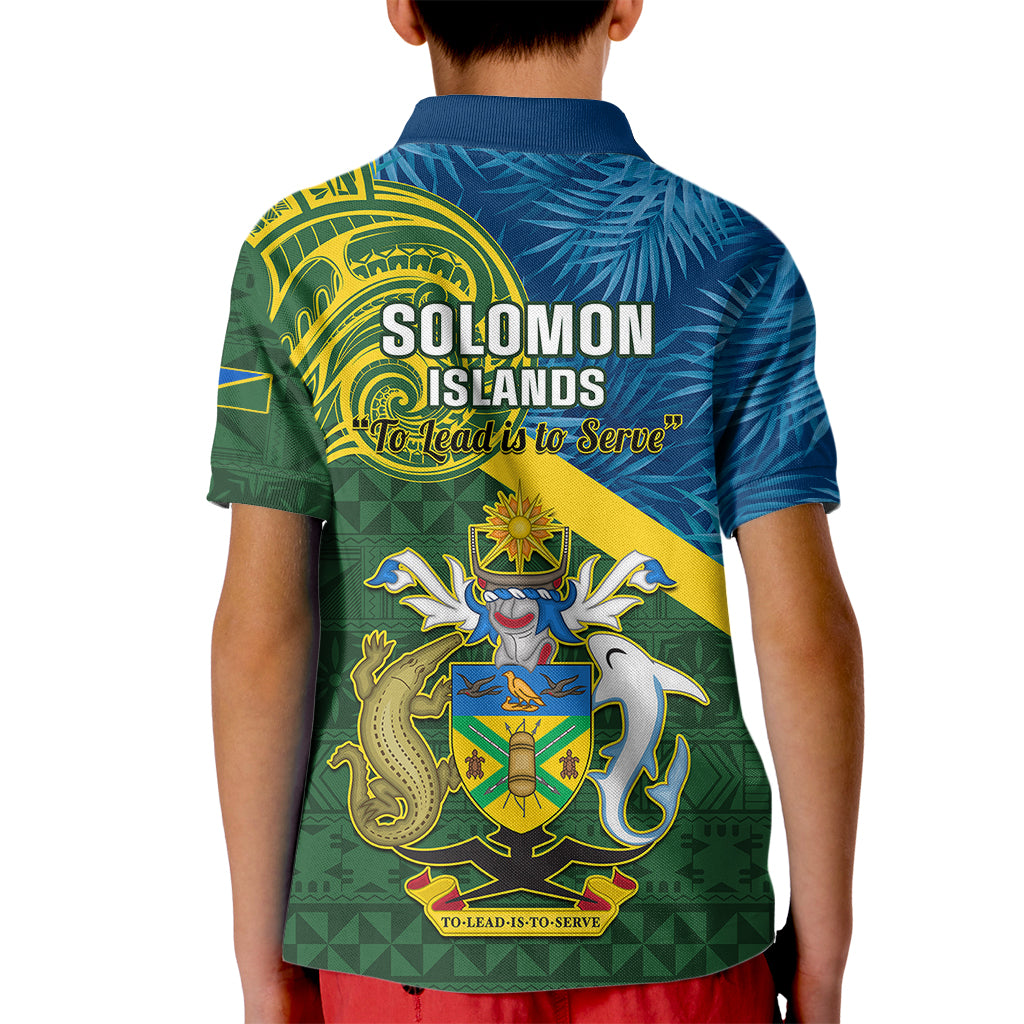 Solomon Islands Kid Polo Shirt Tropical Leaves With Melanesian Pattern LT14 - Polynesian Pride